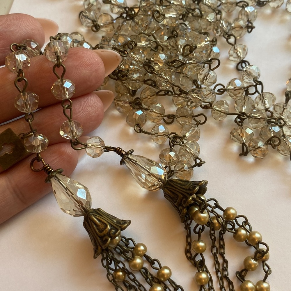 Czech glass + Swarovski Crystal cincture w/ traditional beaded tassels - Picture 7 of 16